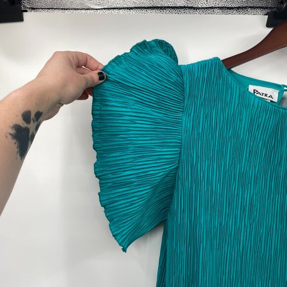 Vintage Patra Plisse Dress Womens 10 Tiered Layer Pleated Loose Ruffle Green - Picture 4 of 14